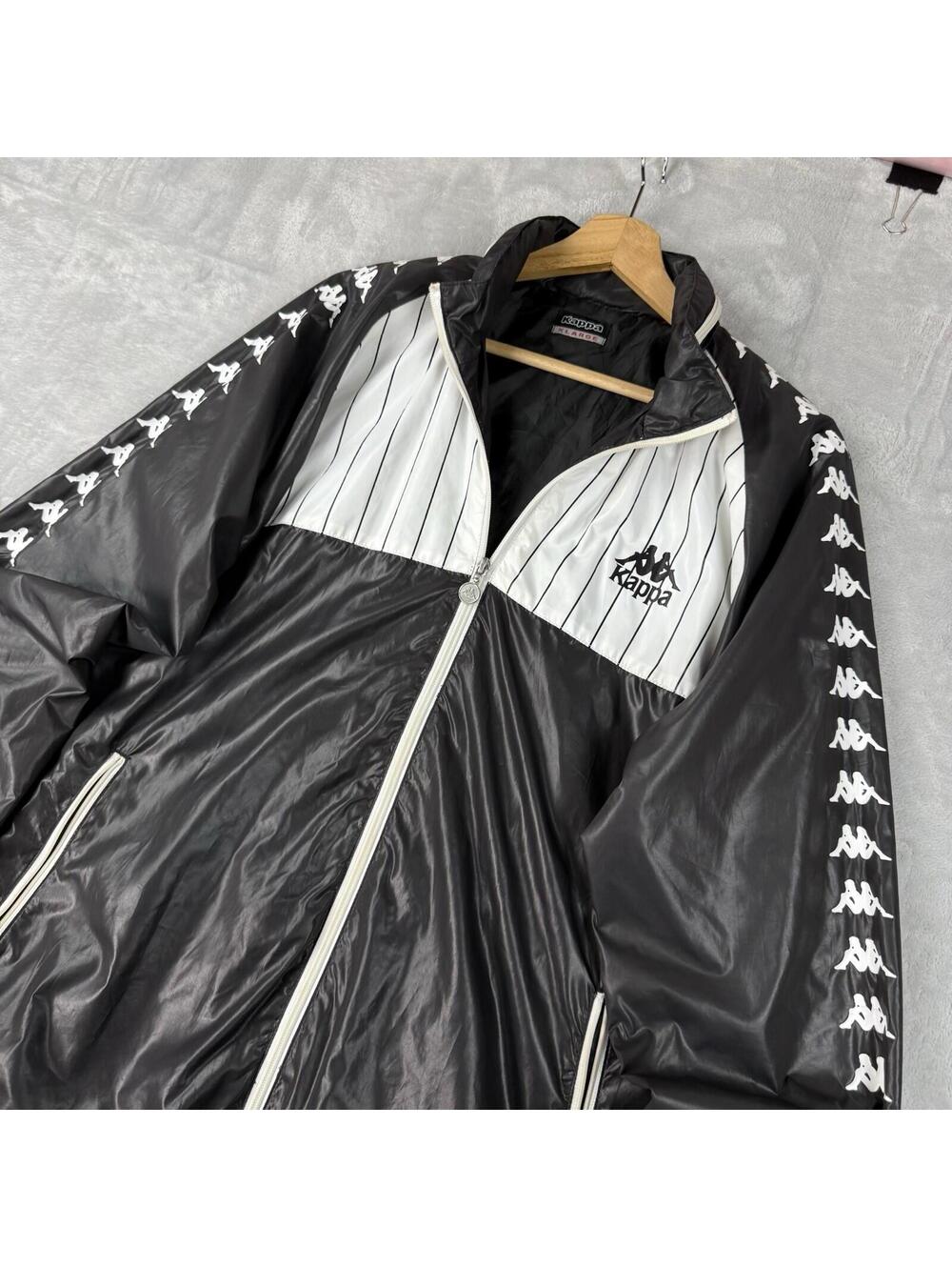Kappa 222 Banda Track Jacket Mens Size XL Black Logo Striped Streetwear Y2K Flaw